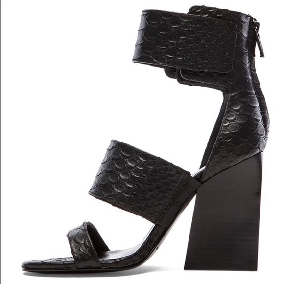 Sigerson Morrison Matte Snake Black Heeled Sandals - Picture 2 of 6